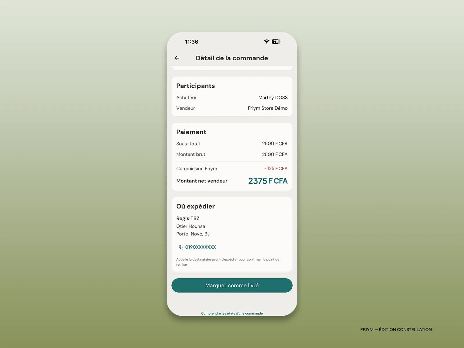 Confirmation de la livraison par l'acheteur, qui déclenche le paiement